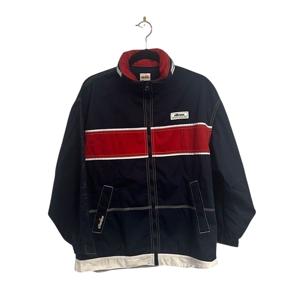 Vintage 90s Ellesse Perugia Italia Men's Navy Blue & Red Windbreaker Size S